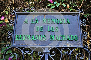 Plate to the memory of the Machado Brothers