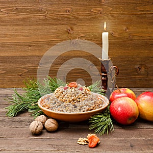 Plate with traditional Christmas treat Slavs on Christmas Eve. S