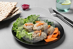 Plate of traditional Passover Pesach gefilte fish