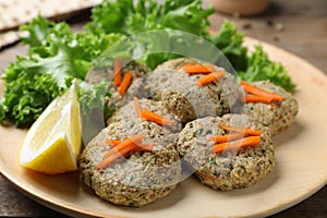 Plate of traditional Passover Pesach gefilte fish on table