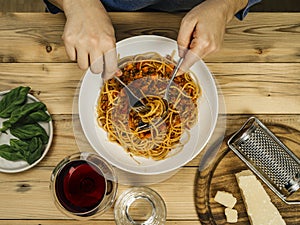 Plate of traditional spaghetti bolognese