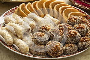 Plate with a variation of traditional festive Moroccan cookies