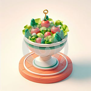 Plate of vegetable salad. 3D cartoon illustration on a light background