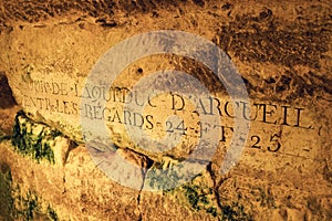 Plate on the walls of the Catacombs of Paris, France