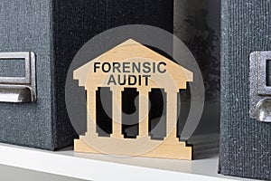 Plate with words forensic audit and folders.