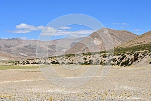 Plateau of Bark near the Central point of the Kailas Mandala at an altitude of more than 4000 meters in sunny day. Tibet, China