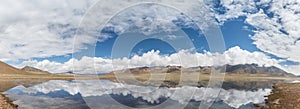 Plateau lake and blue sky reflection panorama