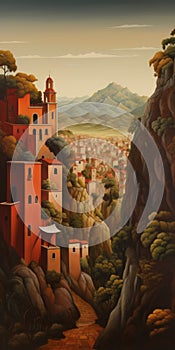 Plateau Painting Of A City In A Mountain Valley photo