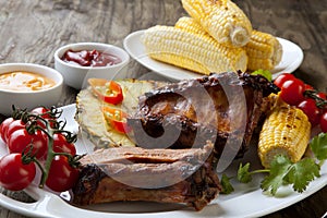 Plated Grilled Pork Ribs and Corn