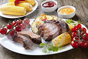 Plated Grilled Pork Ribs and Corn