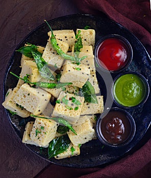 Plateful of dhokla - special gujarati indian snack