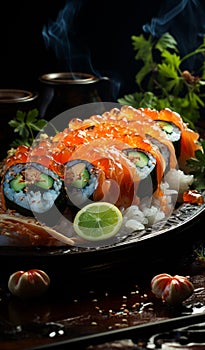 A Plateful of Fresh and Colorful Sushi Delicacies