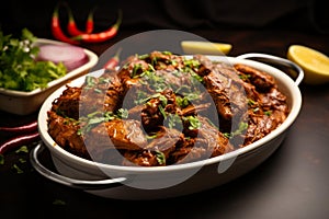 Plateful of spice Sukha mutton or chicken served with zest