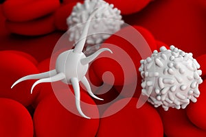 Platelet thrombocyte with red and white blood cells 3d illustration close-up