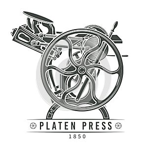 Platen press vector illustration. Old letterpress