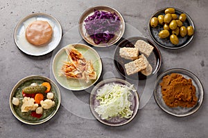 Plates with assorted fermented foods