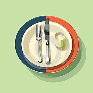 plates and cutlery in flat design style. Lunch time concept vector illustration