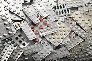 Plates with different pills and capsules texture.