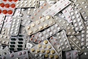 Plates with different pills and capsules texture.