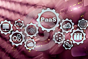 Platform as a service PaaS - cloud computing services concept. Server room background