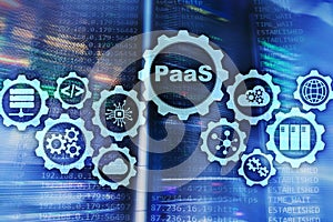 Platform as a service PaaS - cloud computing services concept. Server room background.