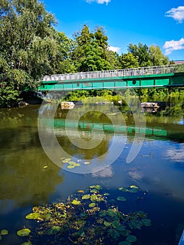 Platform with benches as relaxing area on Olawa river