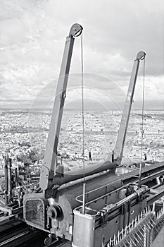 Platform for cleaning the windows on the top of the Montparnasse Tower in Paris