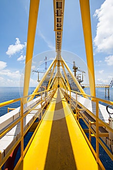 Platform construction in offshore, walk way to the building