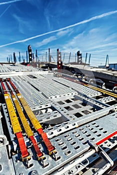 platform of flat bed tow truck. Roadside service