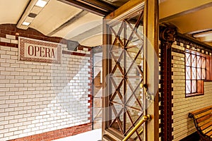 Platform of the historic yellow Line 1 subway, Budapest, Hungary - one of the oldest metro in the world