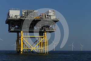 Offshore platform windmills of Rampion windfarm off the coast of Brighton, Sussex, UK photo