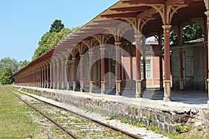 Platform of old vintage railway station in Haapsalu, Estonia