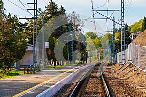 Platform of railway station and railroad