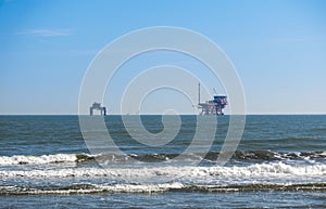 platform in the Sea . oil platform from the beach