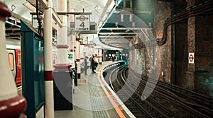 A platform in the underground of a tube station in London, UK