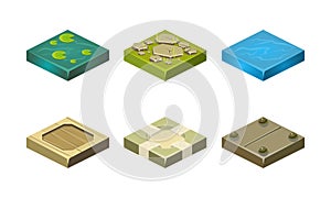 Platforms of different ground textures set, user interface assets for mobile app or video game vector Illustration on a