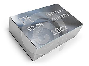 Platinum bar or ingot isolated on white. Precious metals