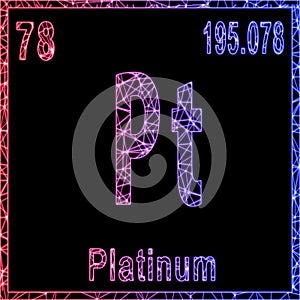Platinum chemical element, Sign with atomic number and atomic weight