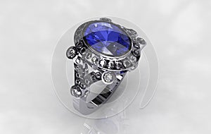 Platinum diamond oval blue sapphire bridal ring