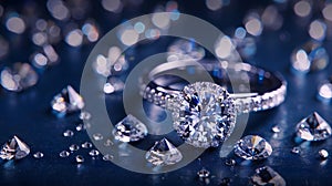 Platinum diamond ring with many diamonds on white background