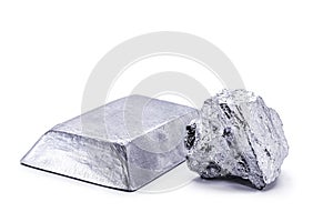 Platinum ingot and nugget, noble metal, used in the production of catalysts, luxury jewelry, isolated white background