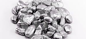 platinum nuggets  isolated. Precious metal used in industry used to alloy other metals