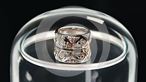 Platinum Ring with Diamonds on Glass Dome