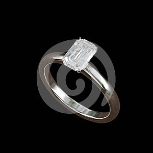Platinum ring with square diamonds on isolated background