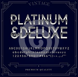 Platinum, Silver or Chrome Metallic Font Set. Letters, Numbers and Special Characters in Vector photo
