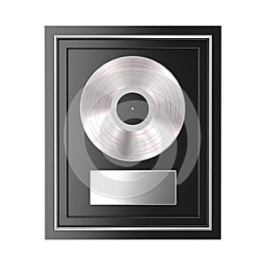 Platinum or Silver Vinyl or CD Prize Award with Label in Black Frame. 3d Rendering