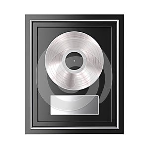 Platinum or Silver Vinyl or CD Prize Award with Label in Black Frame. 3d Rendering photo