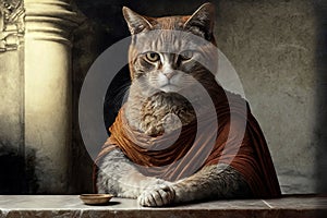 Plato Cat as famous historic character illustration generative ai