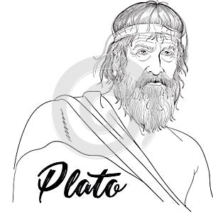 Plato portrait in line art, vector.