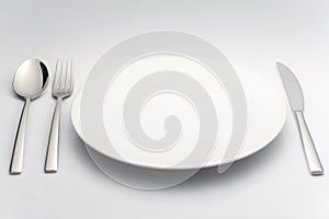 Plato white spoon with knife and fork